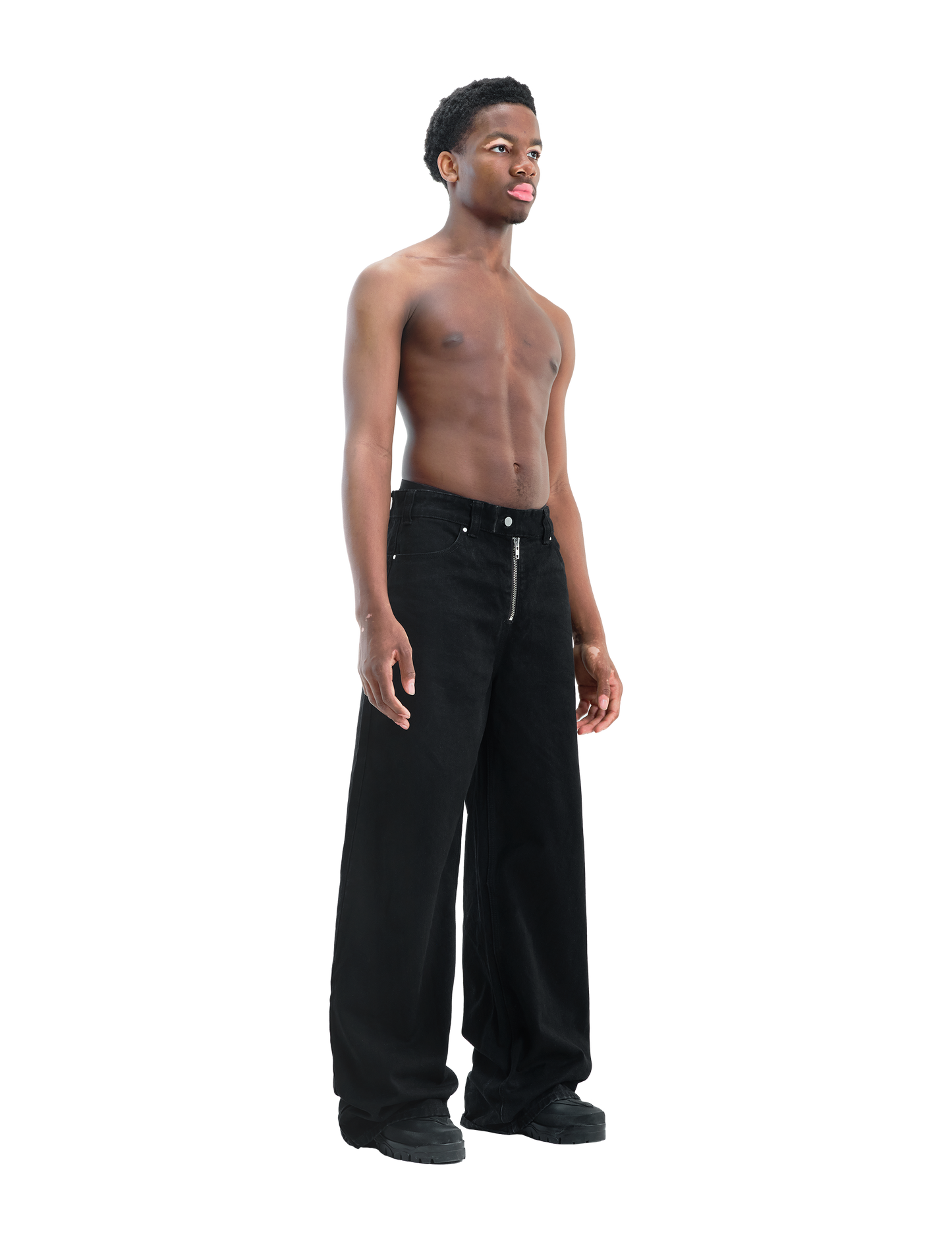 BLACK WIDE LEG DENIM PANTS