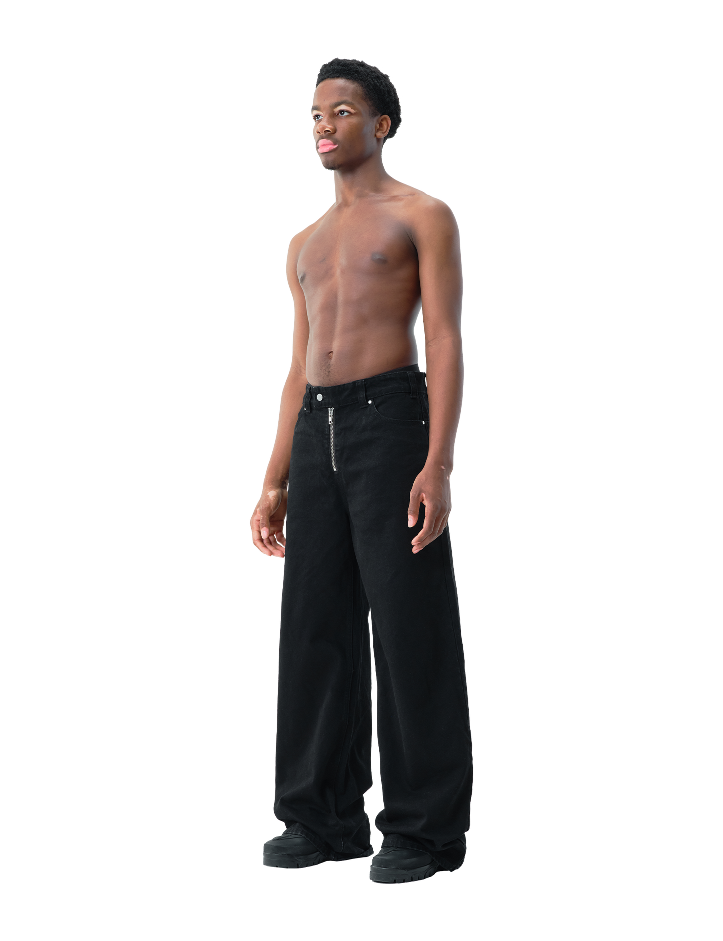 BLACK WIDE LEG DENIM PANTS