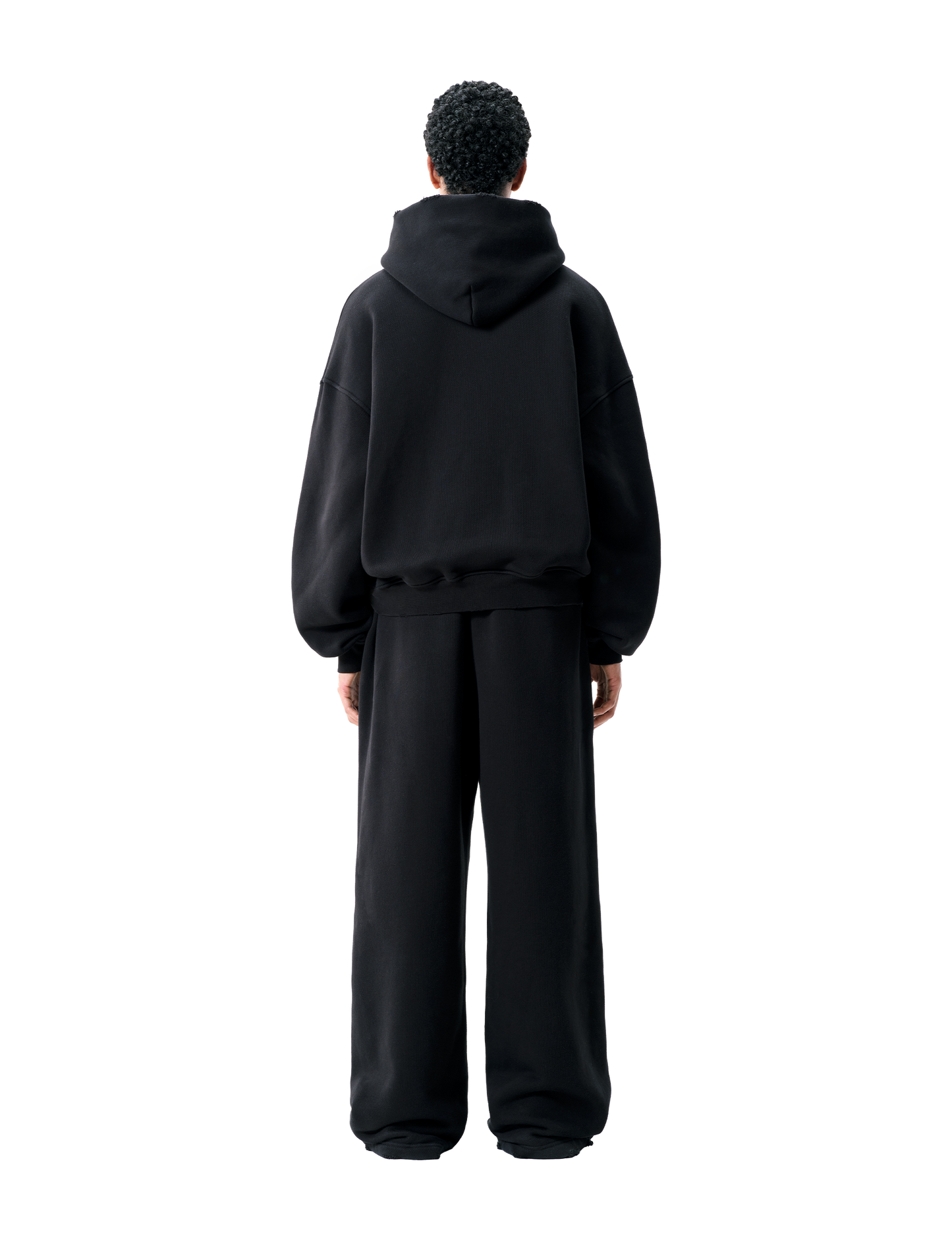 BLACK DISTRESSED ZIP-HOODIE