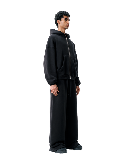 BLACK DISTRESSED ZIP-HOODIE